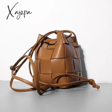 Xajzpa - Mini Drawstring Bucket Bag Luxury Designer Womenโs Shoulder Cow Leather Small Handbags